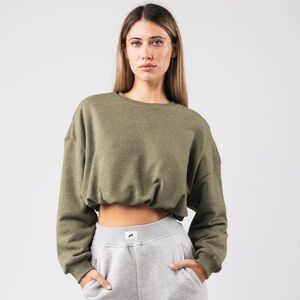 Olive Green Cropped bubble Sweatshirt